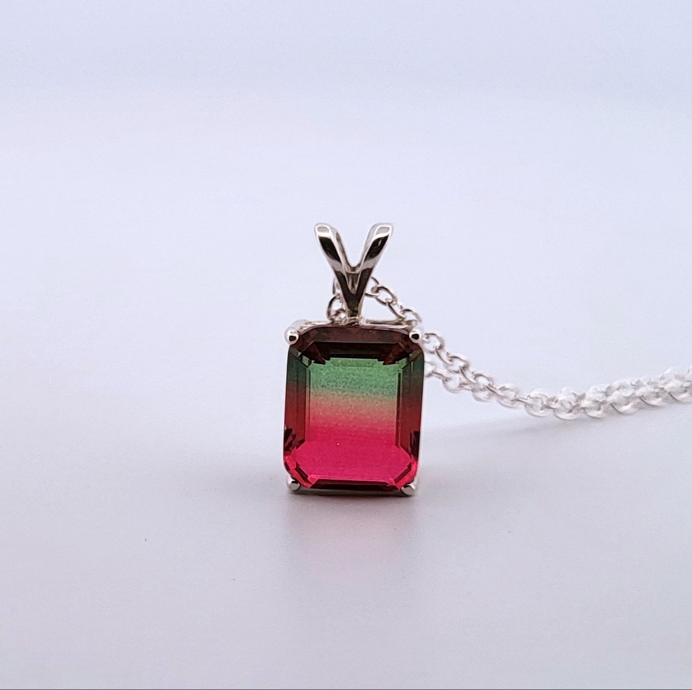 3.3ct Watermelon Tourmaline Sterling Silver Necklace 33RGWTSSN